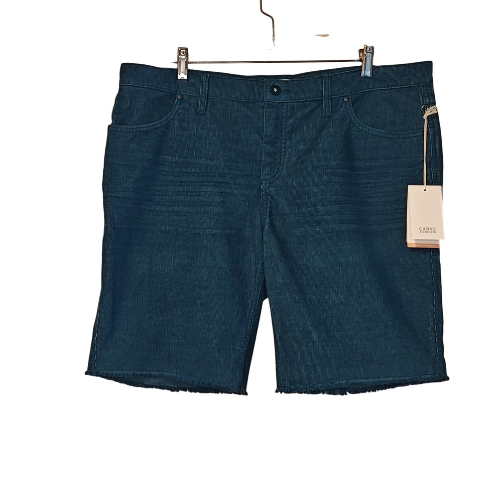Carve Designs Oahu Corduroy Shorts Womens 14 Azul Blue Green Raw Hem Org Cotton